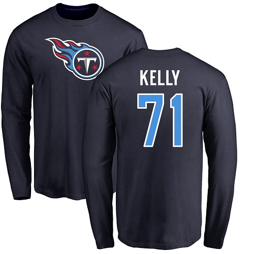 Tennessee Titans Men Navy Blue Dennis Kelly Name and Number Logo NFL Football #71 Long Sleeve T Shirt